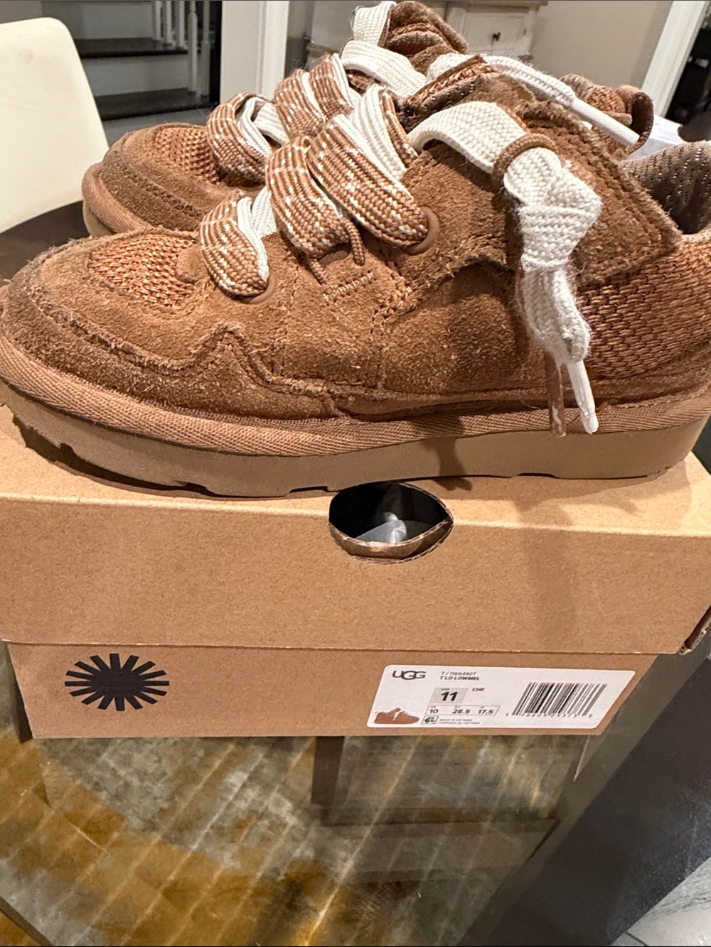 UGG Kids Tan Suede & Mesh Lace-Up Sneakers Lowmel - Picture 5 of 6